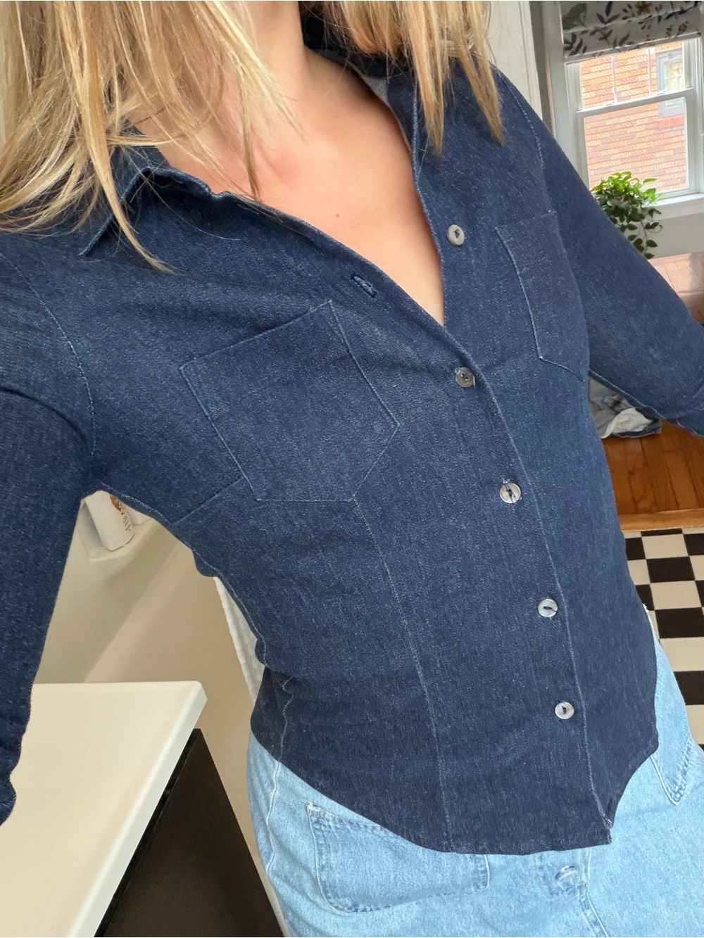 Laundry by Shelli Segal Women's Dark Blue Button-Front Denim Shirt